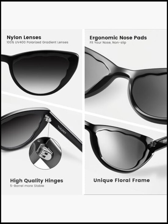 Retro Cat Eye Sunglasses UV400 Protection Trendy Gradient Petals Frame Polarized